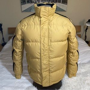 Nike | Rare Vintage Down Puffer Jacket Full Zip Hooded Muted Yellow Black Stripe